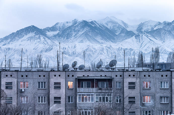 Bishkek apartments in front of Ala-Too mountain range (2014)