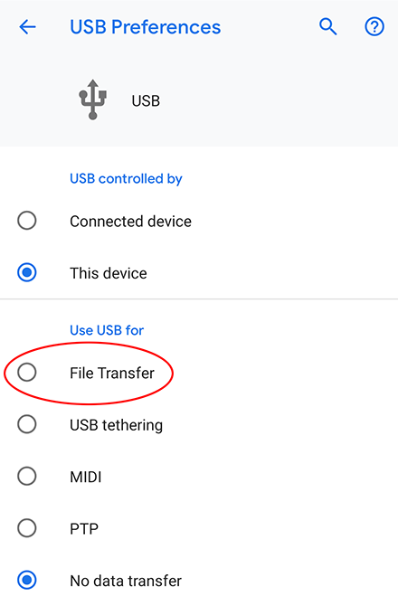 Android 9 USB options